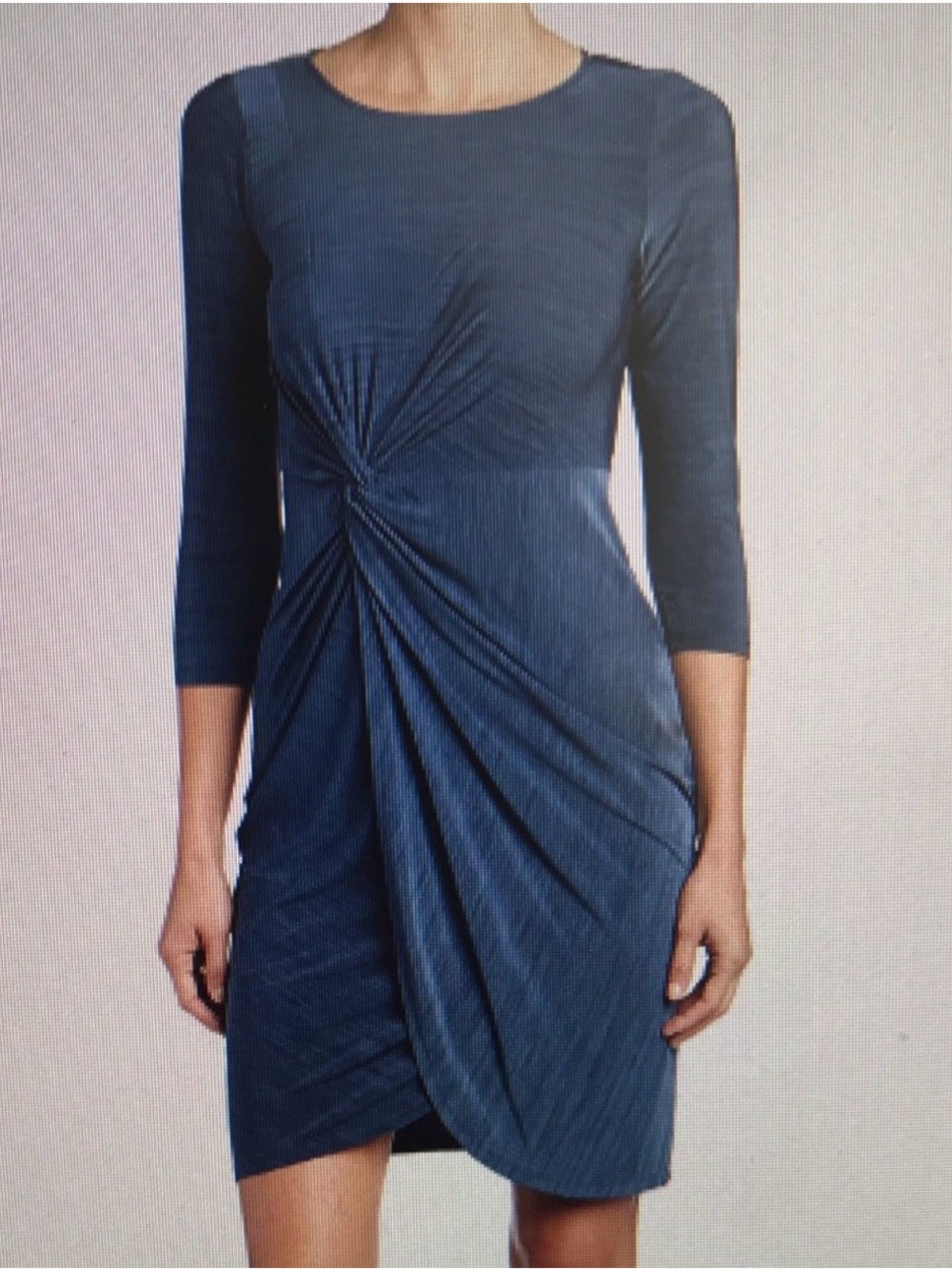 Catherine Malandrino Navy Twist-Detail Long Sleeve Faux Wrap Dress